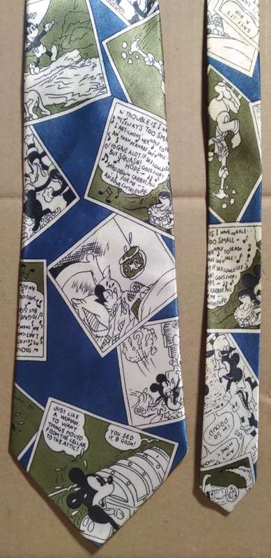 Men's 100% Silk Neck Tie - Mickey Mouse Comic Strip - Hand Made/Stitched.