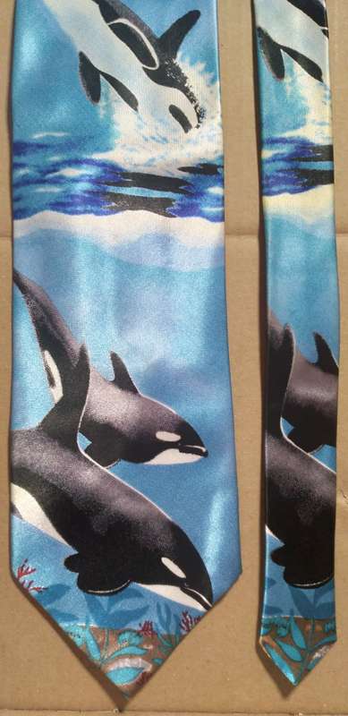 Men's 100% Silk Neck Tie - Orca Whales - Hand Made/Stitched.