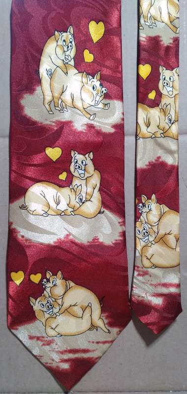 Men's 100% Silk Neck Tie - Naughty Piggies - Hand Made/Stitched.