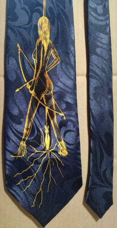 Men's 100% Silk Neck Tie - Naked Lady With Bow & Arrow - Hand Made/Stitched.
