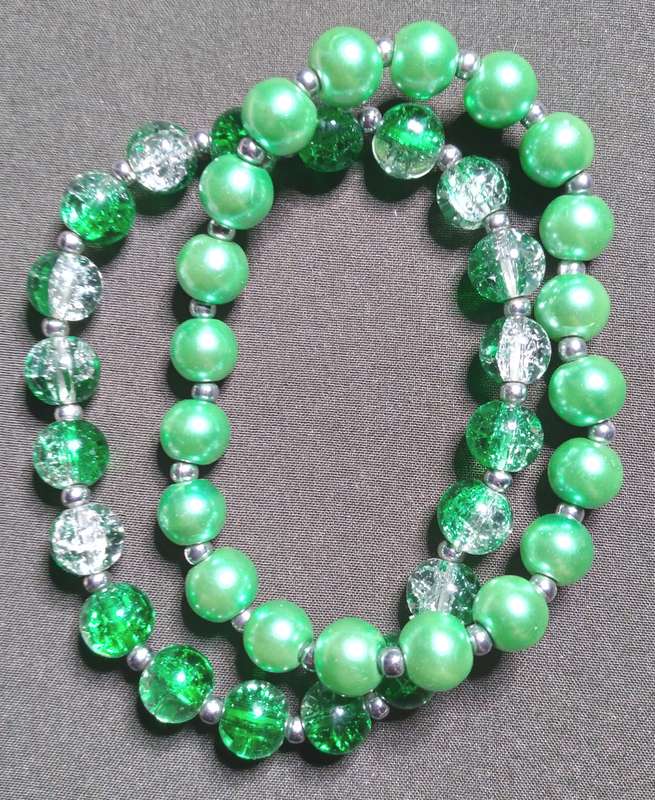 Beautiful 2pc (19cm) Women's 8mm Cracked Glass/Pearl Bead Bracelets - Handmade