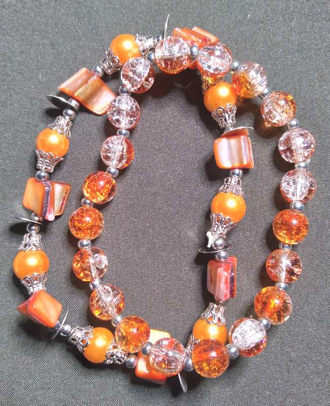 Beautiful 2pc (19cm) Women's 8mm Cracked Glass Bead, Pearl and Pebble Bracelets - Handmade