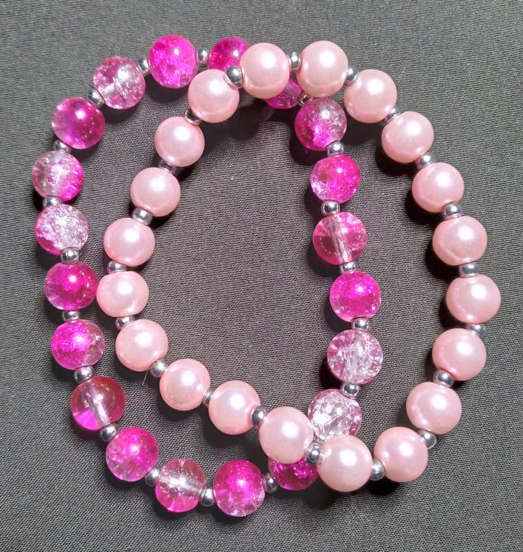 Beautiful 2pc (19cm) Women's 8mm Cracked Glass/Pearl Bead Bracelets - Handmade