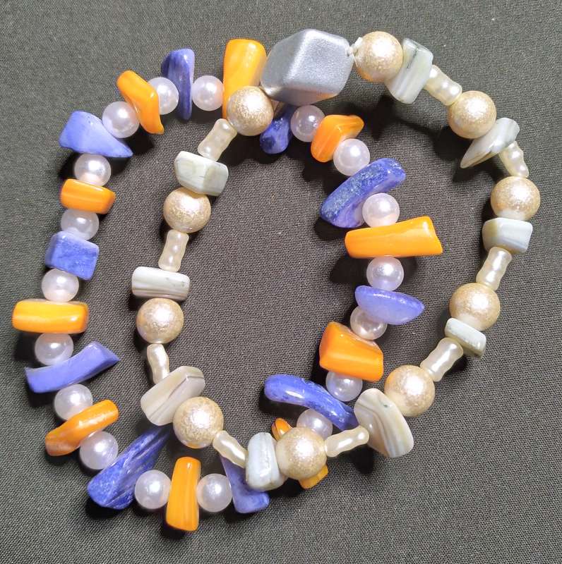 Beautiful 2pc (19cm) Women's 8mm Glass Pearl & Pebble Bead Bracelets - Handmade