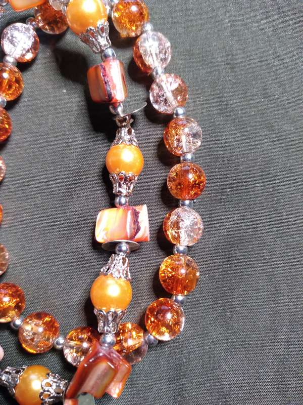 Beautiful 2pc (19cm) Women's 8mm Cracked Glass Bead, Pearl and Pebble Bracelets - Handmade