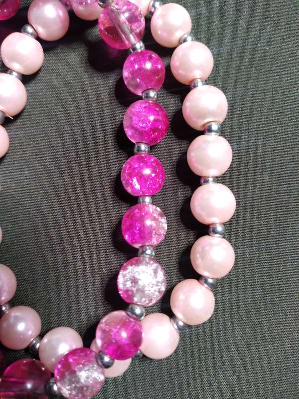 Beautiful 2pc (19cm) Women's 8mm Cracked Glass/Pearl Bead Bracelets - Handmade