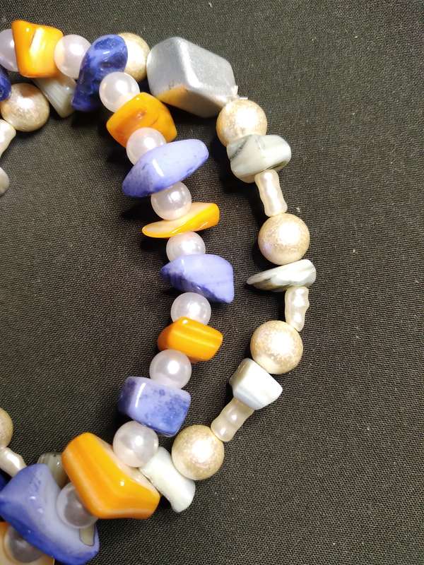 Beautiful 2pc (19cm) Women's 8mm Glass Pearl & Pebble Bead Bracelets - Handmade