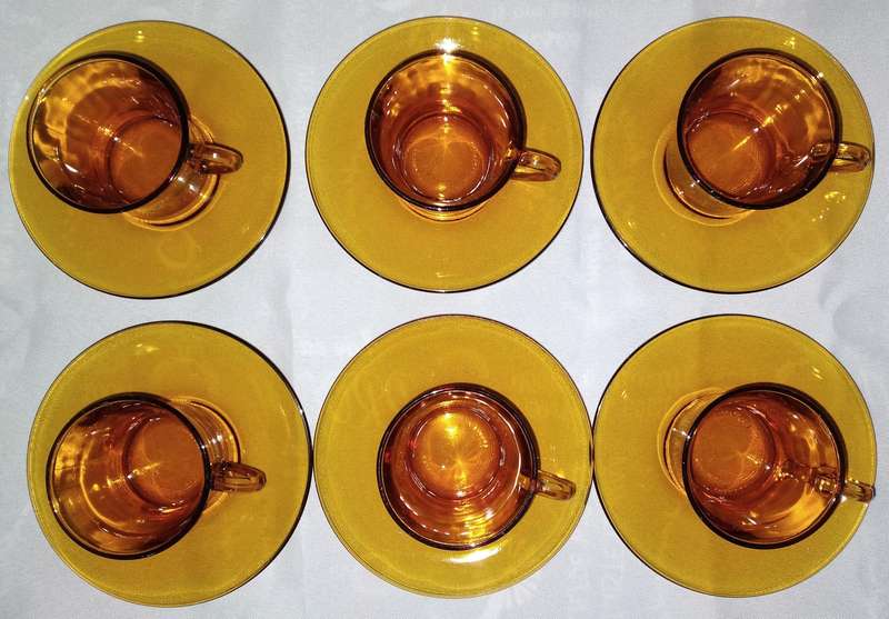 Vintage - 12 Piece Duralex (France) Espresso Cups and Saucers - Amber