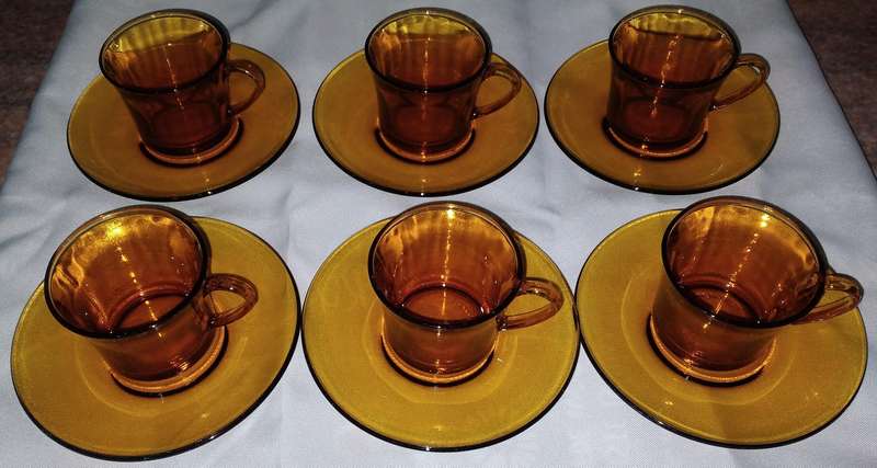 Vintage - 12 Piece Duralex (France) Espresso Cups and Saucers - Amber