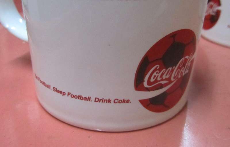 Set of 3 Coca Cola,Coke Mugs - 1996 : Eat Football, Sleep Football, Drink Coke