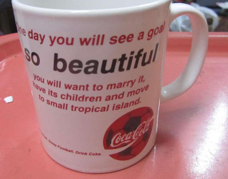 Set of 3 Coca Cola,Coke Mugs - 1996 : Eat Football, Sleep Football, Drink Coke