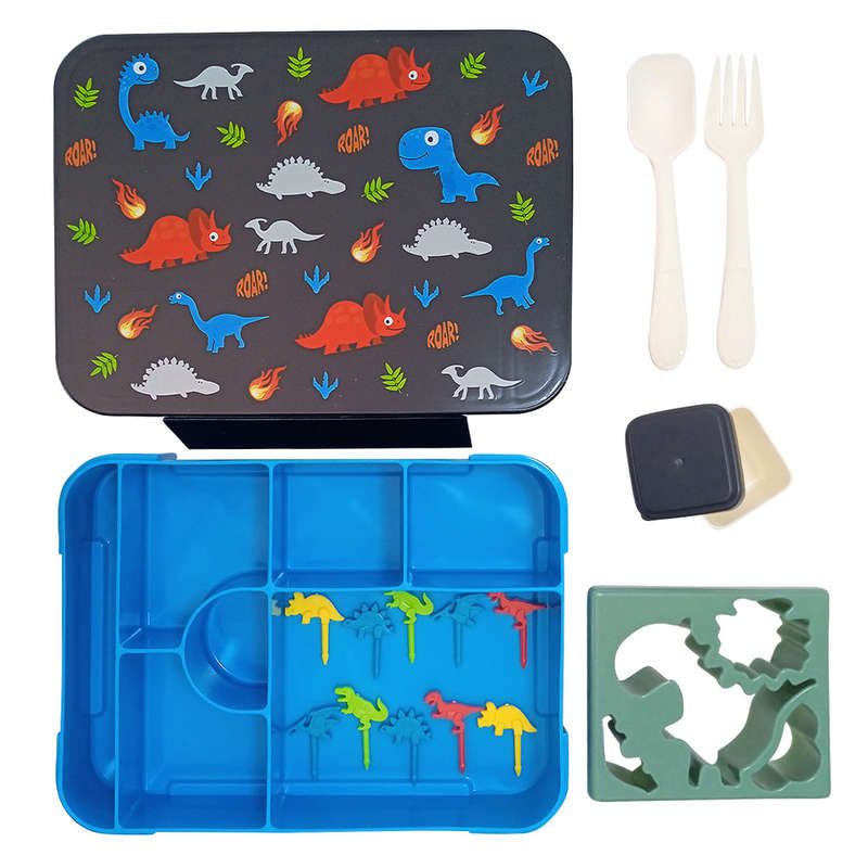 17Pcs 7-Compartment Dinosaur Bento Lunchbox Set