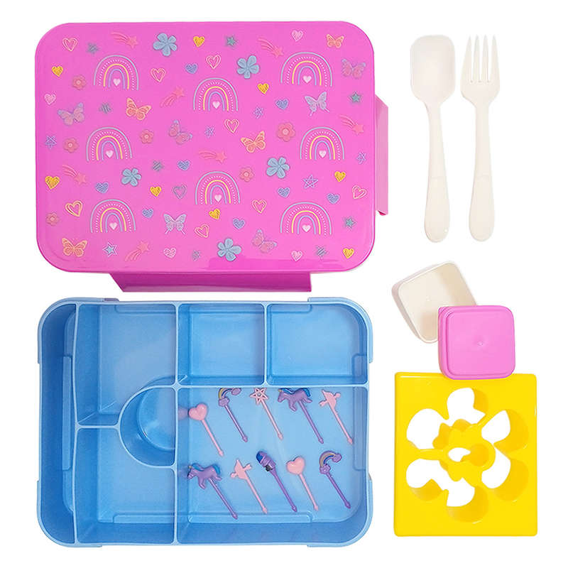 17Pcs 7-Compartment Rainbow Bento Lunchbox Set