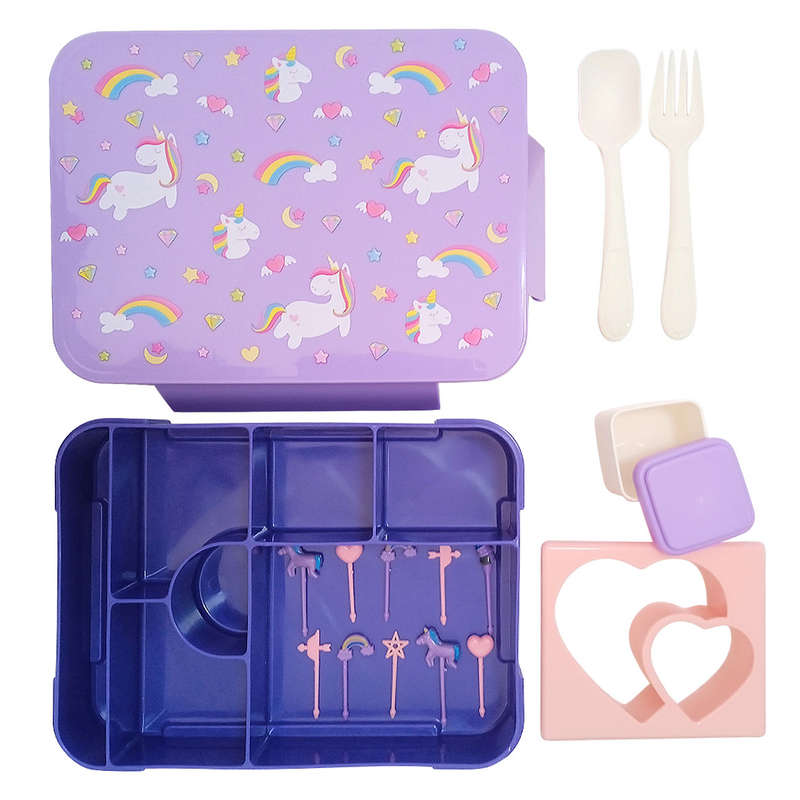17Pcs 7-Compartment Unicorn Bento Lunchbox Set