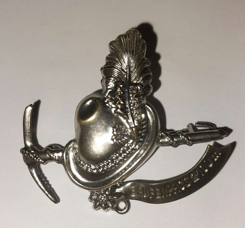 Switzerland Antique Pin Brooch Hat with a pickaxe,peacock feather,silver tone metal Brooch