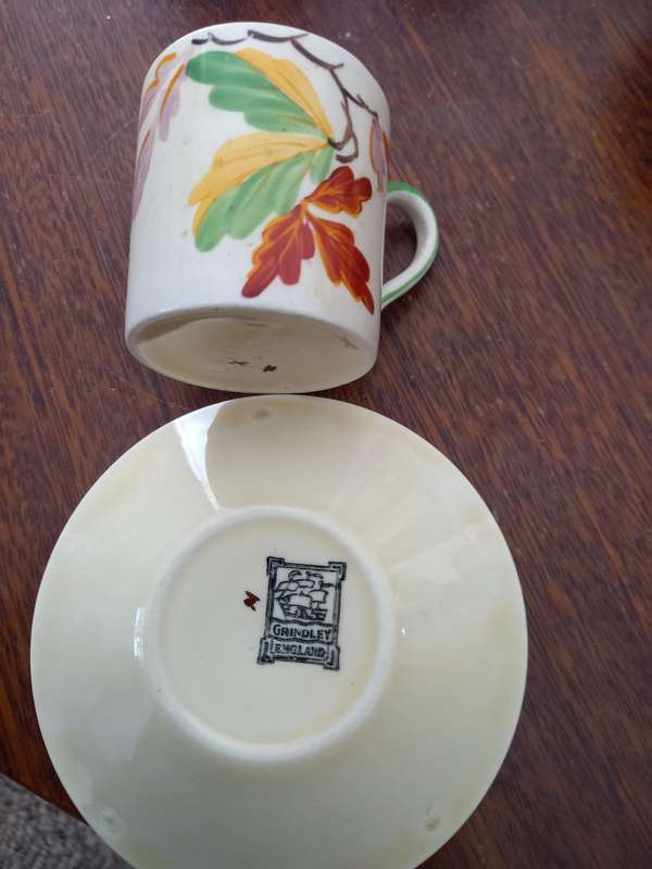Vintage  Grinerly Autumn floral Demitasse Pre 1925 5 cups and saucers set