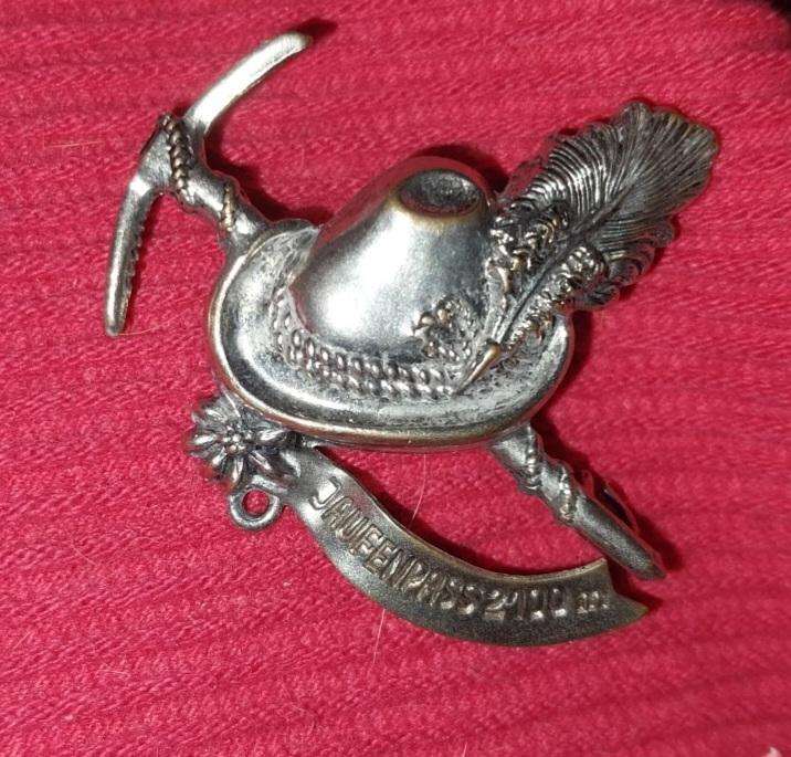 Switzerland Antique Pin Brooch Hat with a pickaxe,peacock feather,silver tone metal Brooch