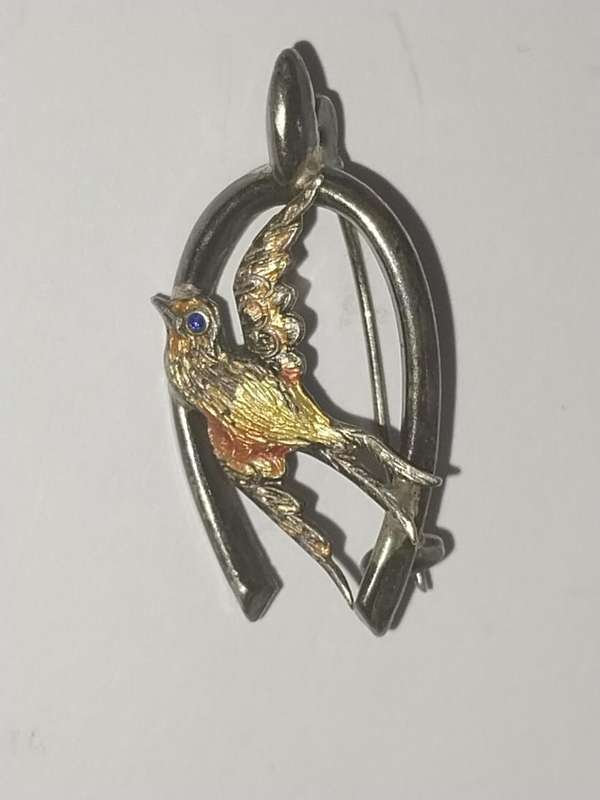 Sterling Silver Antique  Swallow Bird Wishbone Brooch Hallmark 1924