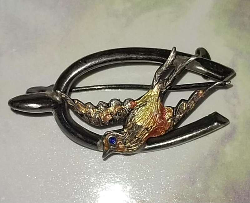 Sterling Silver Antique  Swallow Bird Wishbone Brooch Hallmark 1924