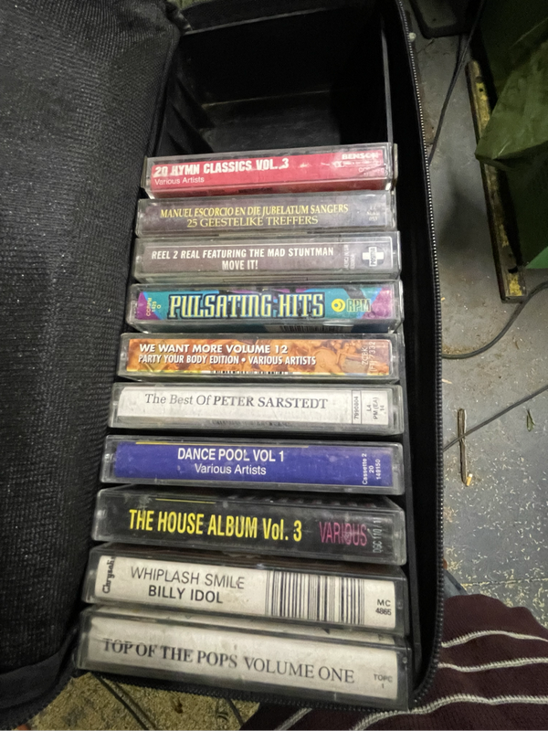 Cassette tapes in storage case