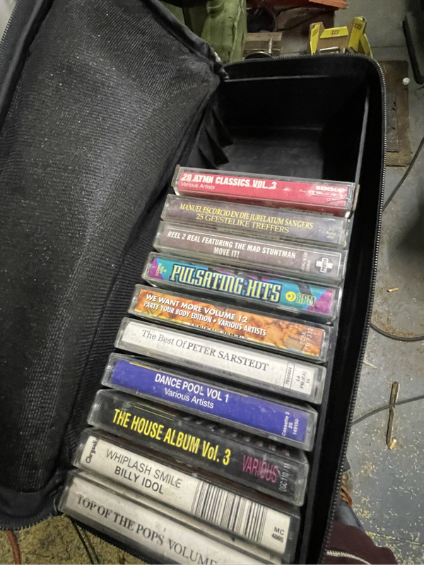 Cassette tapes in storage case