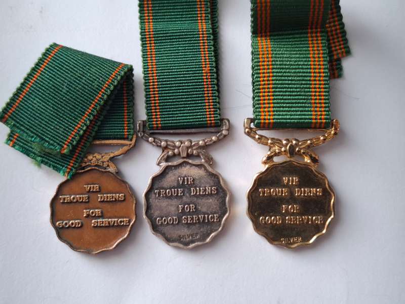 SADF - Good Service medal set (miniatures) - Commando's ribbon