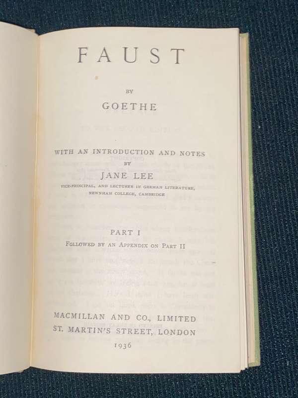 MACMILLAN'S GOETHE FAUST PART 1 BY JANE LEE