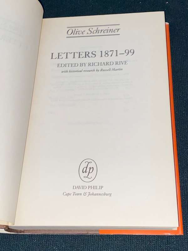 OLIVE SCHREINER LETTERS 1871-99 EDITED BY RICHARD RIVE