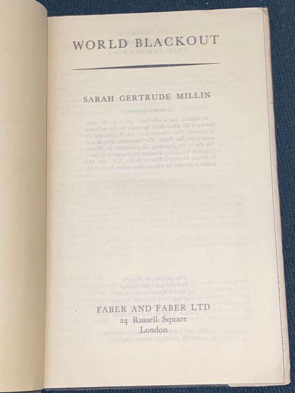 WORLD BLACK-OUT BY SARAH GERTRUDE MILLIN