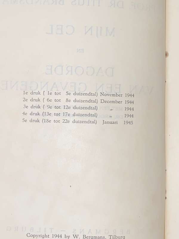 MIJN CEL DAGORDE VAN EEN GEVANGENE DOOR PROF DR TITUS BRANDSMA 1945 DUTCH