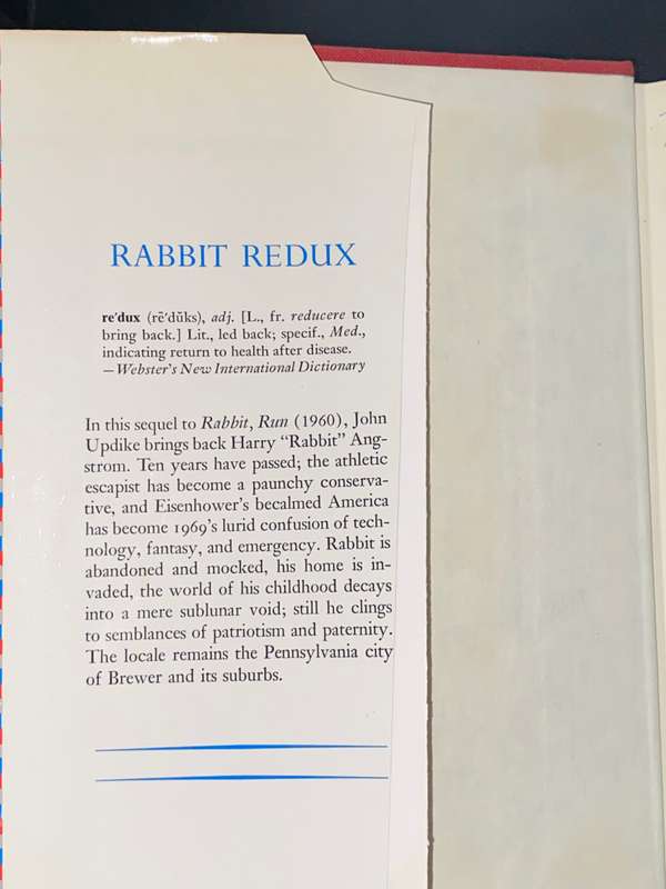 RABBIT REDUX A NOVEL BY JOHN UPDIKE 1ST US EDITION 1971