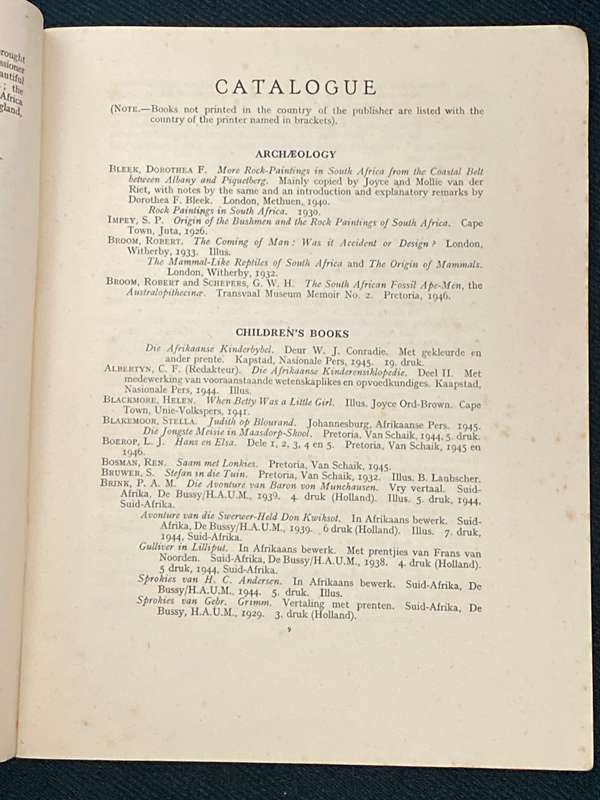 AN EXHIBITION OF BOOKS BY SOUTH AFRICANS LONDON 1947 CATALOGUE