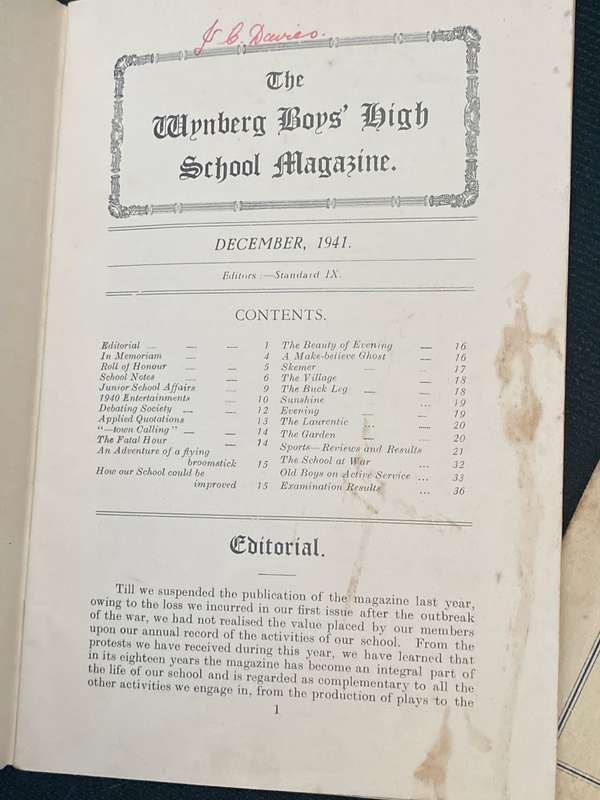 THE WYNBERG BOY'S HIGH SCHOOL MAGAZINE 1941, 1942, 1943