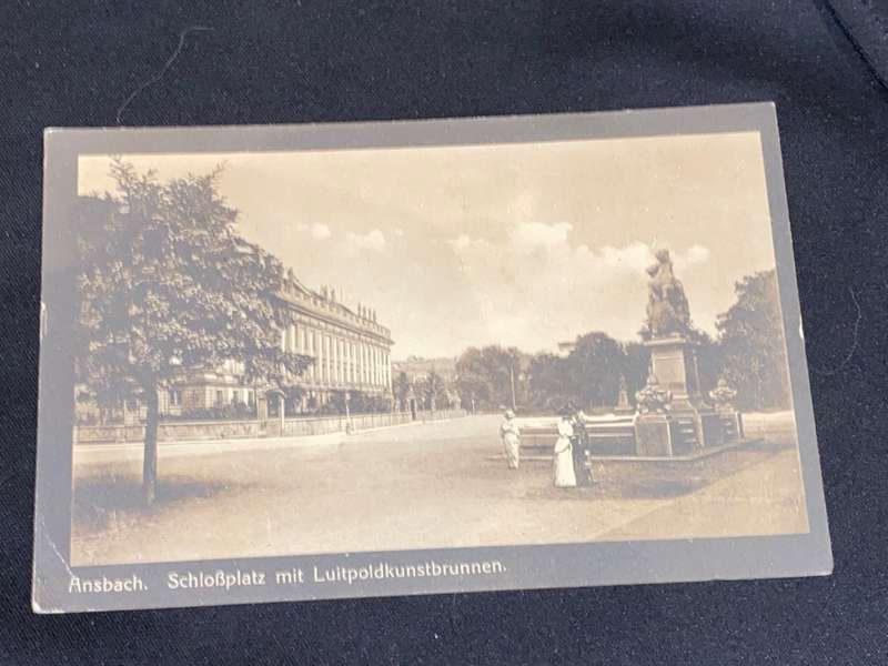 ANTIQUE 1915 ANSBACH SCHLOSSPLATZ MIT LUITPOLDKUNSTBRUNNEN PHOTO POST CARD