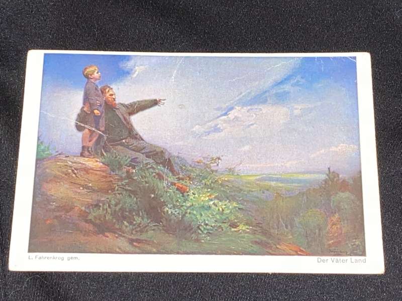 ANTIQUE 1917 GERMAN DER VATER LAND FELTPOST PHOTO POST CARD