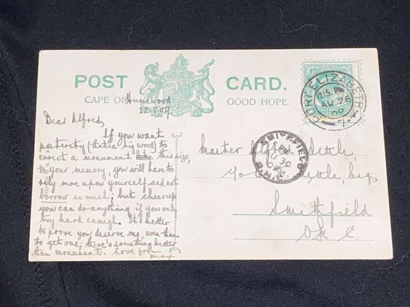 ANTIQUE 1909 THE DONKIN MEMORIAL PORT ELIZABETH PHOTO POST CARD