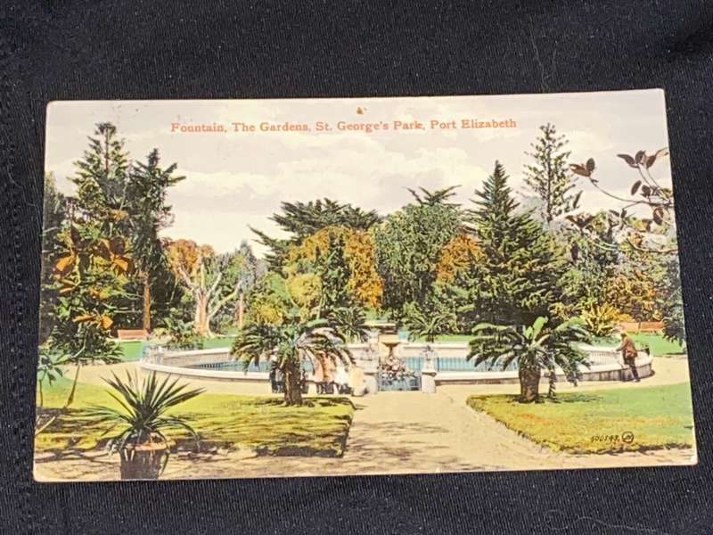 1915 COLOURED PHOTO POSTCARD OF ST. GEORGE'S PARK PORT ELIZABETH TO SEA POINT CAPE TOWN