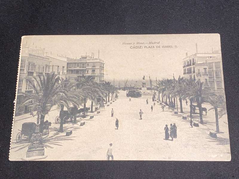 ANTIQUE 1913 PHOTO POST CARD OF CADIZ SPAIN PLAZA DE ISABEL II