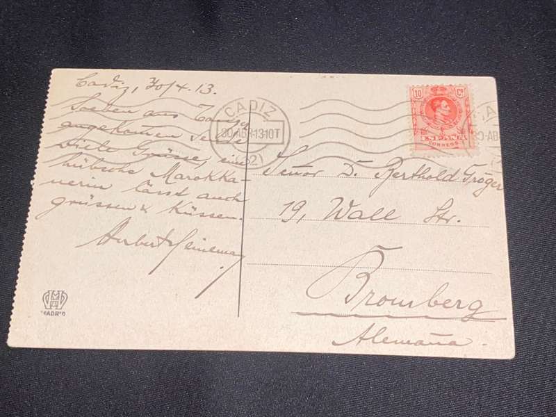 ANTIQUE 1913 PHOTO POST CARD OF CADIZ SPAIN PLAZA DE ISABEL II