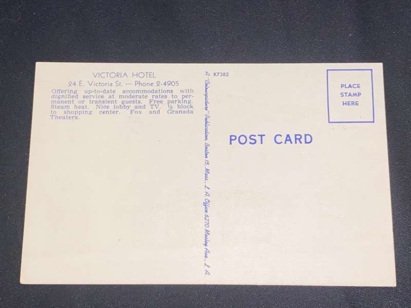 VINTAGE POST CARD FROM VICTORIA HOTEL SANTA BARBARA CALIFORNIA UNUSED