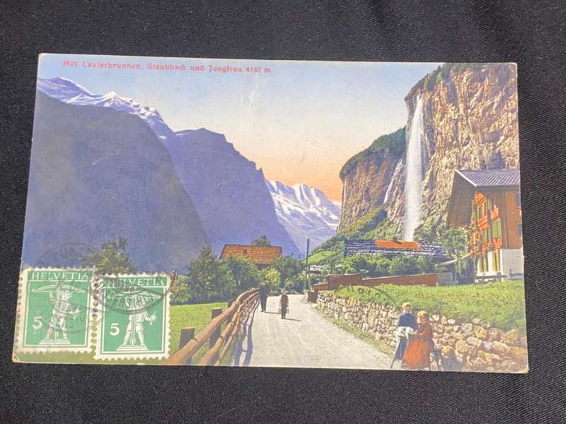 ANTIQUE 1918  POST CARD OF LAUTERBRUNNEN SWITZERLAND WITH CENSOR MARKING TO CAPE TOWN