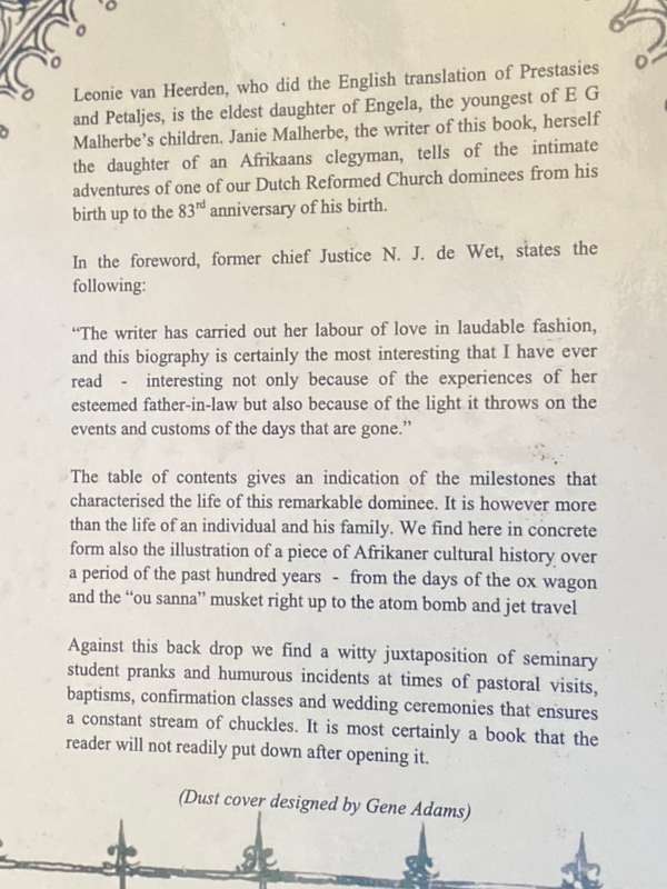 THE PADRE'S PRANKS AND ACCOMPLISHMENTS THE LIFE STORY OF REV. E.G. MALHERBE