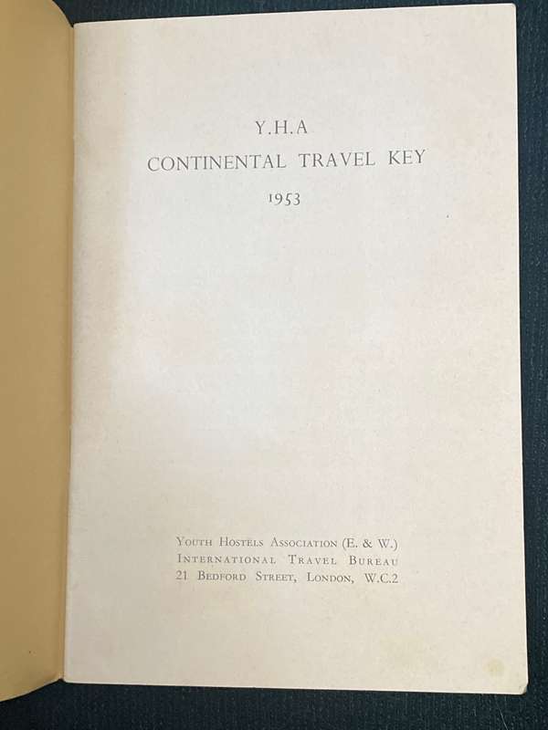 YOUTH HOSTEL CONTINENTAL TRAVEL KEY 1953