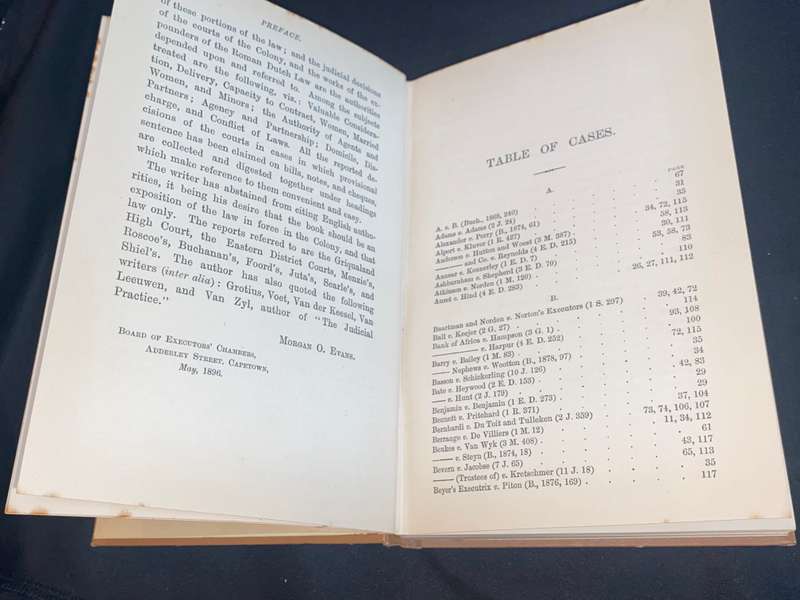 THE CAPE LAW OF BILLS OF EXCHANGE, CHEQUES AND PROMISSORY NOTES BY MORGAN O. EVANS 1896 JUTA