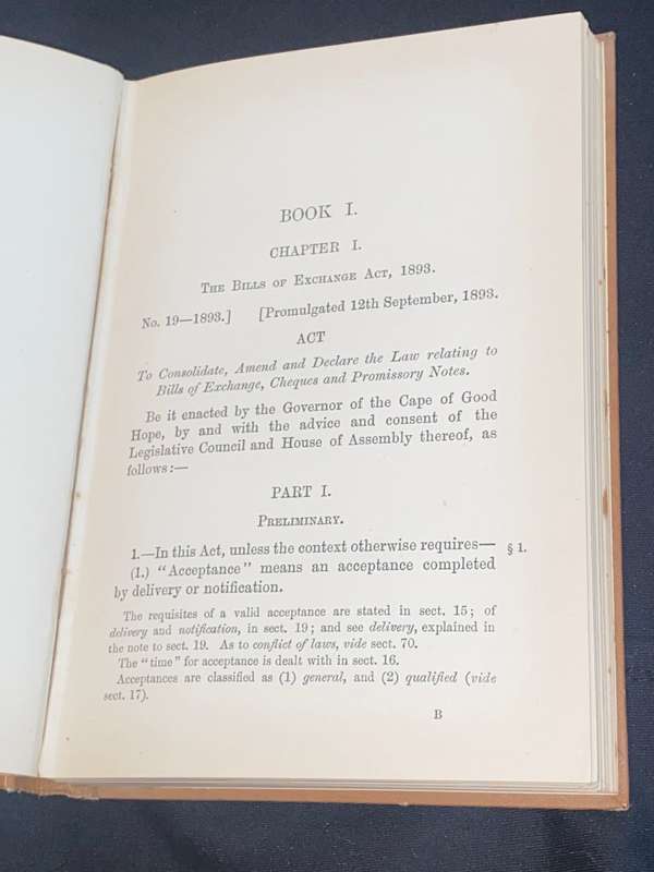 THE CAPE LAW OF BILLS OF EXCHANGE, CHEQUES AND PROMISSORY NOTES BY MORGAN O. EVANS 1896 JUTA