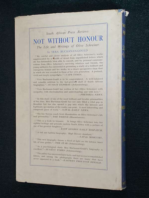 NOT WITHOUT HONOUR THE LIFE AND WRITINGS OF OLIVE SCHREINER BY VERA BUCHANAN-GOULD