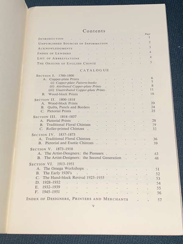 CATALOGUE OF AN EXHIBITION OF ENGLISH CHINTZ TWO CENTURIES OF CHANGING TASTE