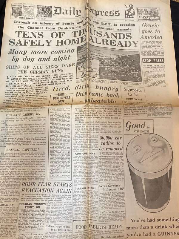 DAILY EXPRESS FRIDAY 31 MAY 1940 COVER NEWSPAPER