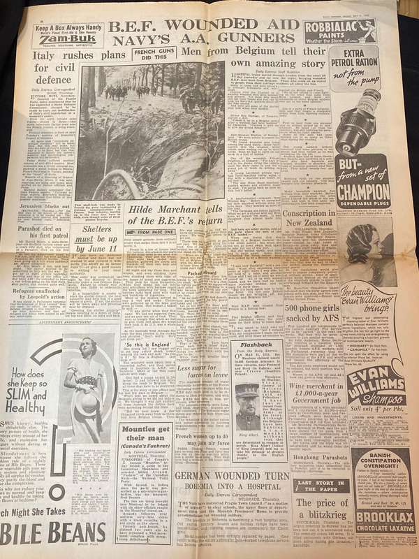 DAILY EXPRESS FRIDAY 31 MAY 1940 COVER NEWSPAPER