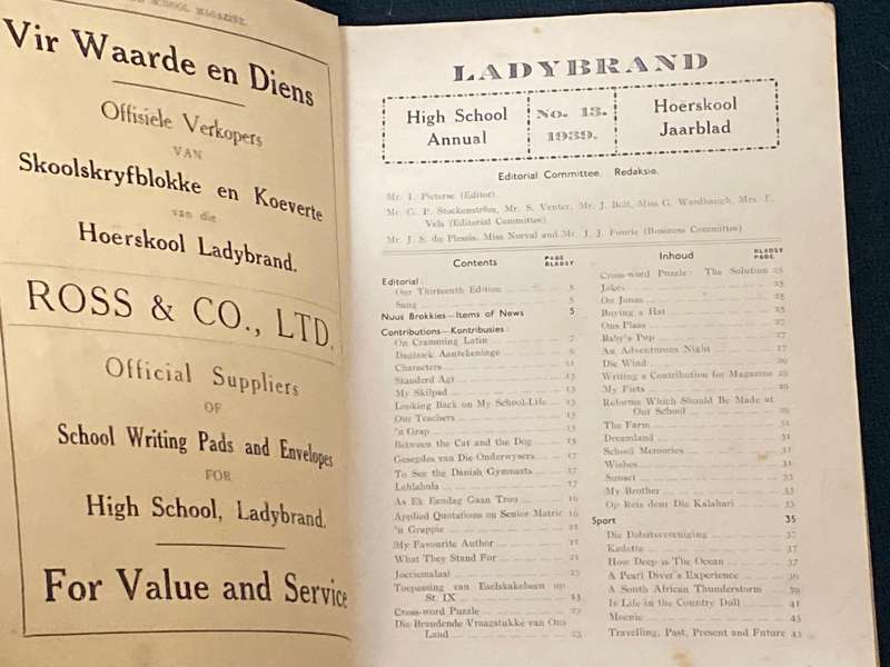 LADYBRAND HIGH SCHOOL ANNUAL 1938/ 1939 EDITIONS